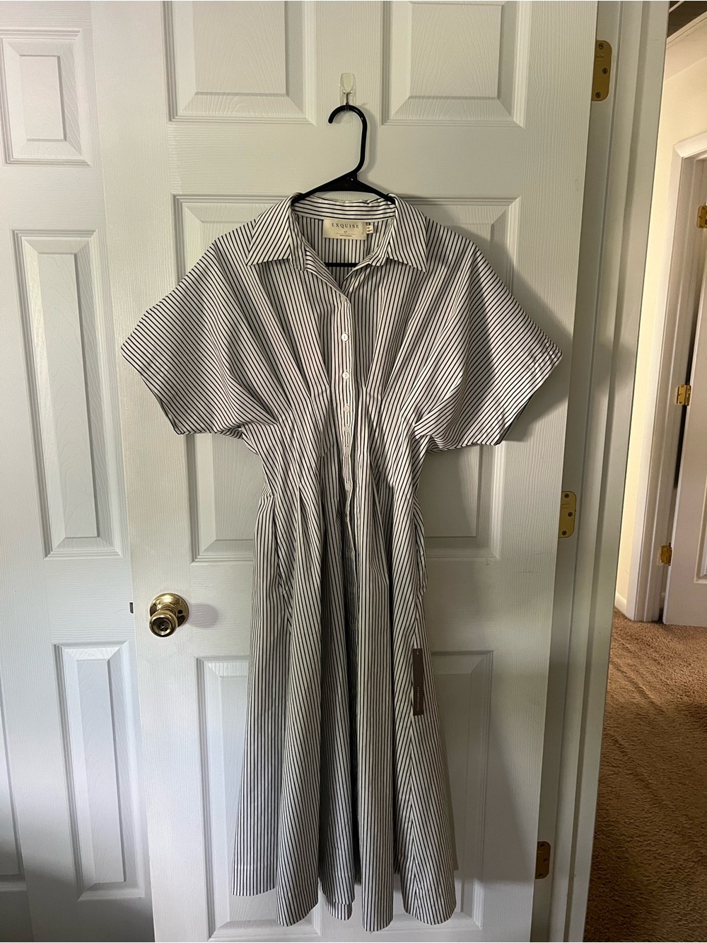 Button-Front Striped Maxi Dress in White and Black